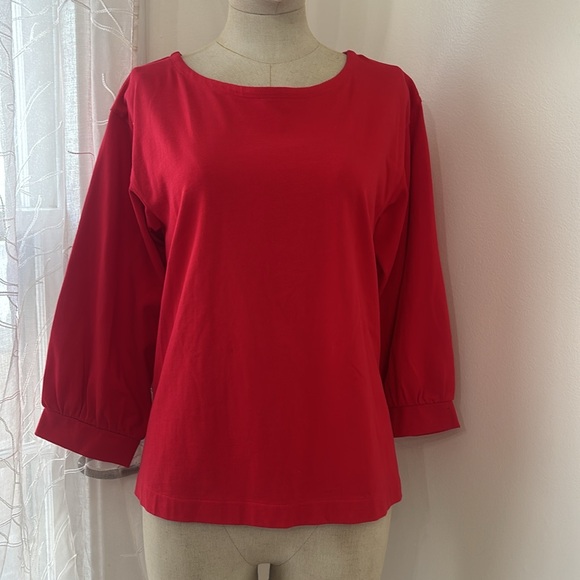 Red J.Crew blouse with a tie-back and poet sleeves - Picture 3 of 6